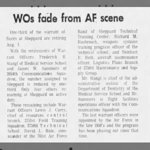 WO's retire at Sheppard AFB 1970
